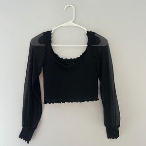 Free People Mesh Sleeve Black Top